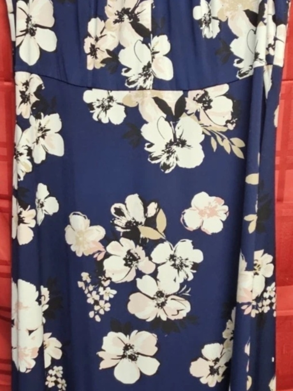 Floral Navy A-Line Women’s Dress- White & Blush Flower Print 14W